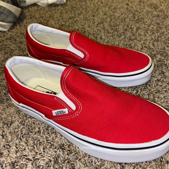 all red vans slip ons